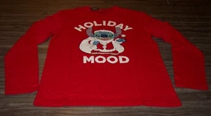 Walt Disney Lilo and STITCH SANTA HAT CHRISTMAS Long Sleeve T-Shirt MEDIUM NEW - Picture 1 of 4