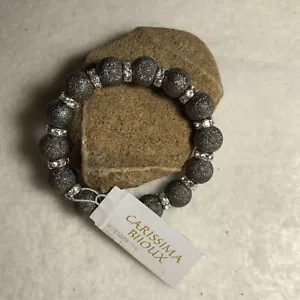 Carissima Bijoux Bracelet Gray Glitter Beads Rhinestone Silver Spacers Stretch - Picture 1 of 5