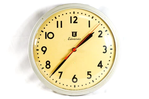 Edwards No. 1962 School Industrial Electric Wall Clock 13.5" Convex Glass Cover