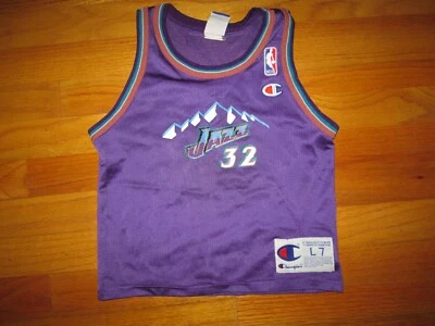 KARL MALONE 1990s vtg UTAH JAZZ Champion Jersey YOUTH Boys Sz L-7 year old ? - Image 1 of 4