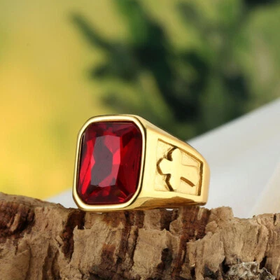 男式交叉声明戒指不锈钢复古多色宝石结婚戒指 — 第 1/4 张图片