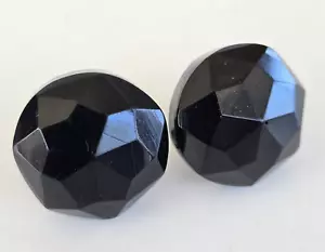 Orecchini vintage sfaccettati intagliati in bachelite nera bottoni rotondi girocollo retro 3/4" - Foto 1 di 6