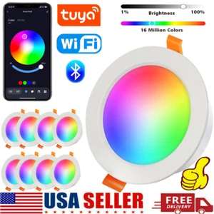 10PCS Smart Recessed Lighting LED RGB Ceiling Light Wi-Fi Bluetooth Dimmable 15W - Picture 1 of 19