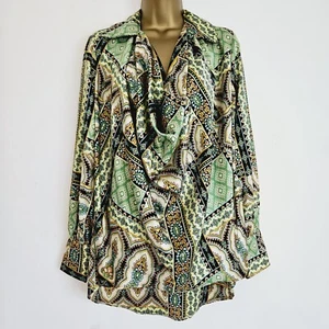 NEW Ex ROMAN 8-20 Green Paisley Patchwork Print Cowl Neck Long Sleeve Blouse Top - Picture 1 of 5