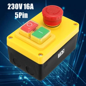 NVR (No Volt Release) Safety Switch & Emergency Stop 230V 16A 5PIN For Workshop - Picture 1 of 9