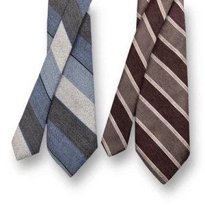 Paco Rabanne Paris Men's Neckties Bundle of 2 Blue And Brown Stripes Vintage - Picture 1 of 7