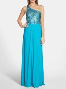 Hailey Logan Womens Sequin Bodice One Shoulder Gown 125875 Juniors Size 1/2 - Picture 1 of 3