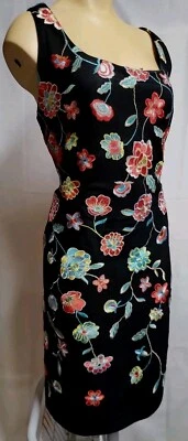 Vestido feminino Catherine Malandrino bordado floral preto sem mangas tamanho G - Imagem 1 de 4