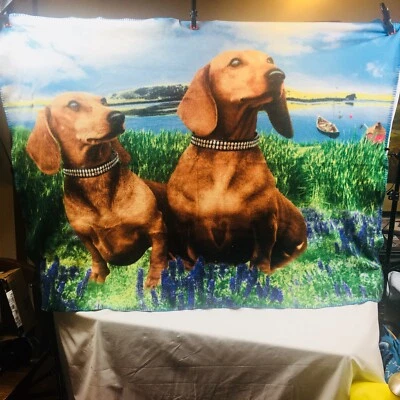 Manta Dachshund Isla Puesta de Sol Escena de Agua 57x43 Aprox Barcos Floral Perro Foto 1 de 4
