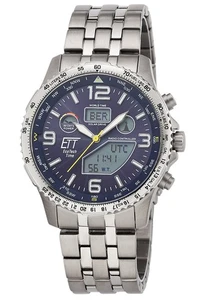 ETT ECO TECH TIME Funk-Solar Herrenuhr Professional Worldtimer Titan/Blau EGT-11 - Picture 1 of 4