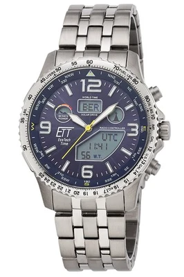 ETT Eco Tech Time Funk-Solar Orologio Professional Worldtimer Titan / Blu EGT-11 - Bild 1 von 4