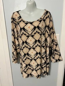 NWT JM Collection Deep Black Paisley Multi Top with 3/4 Sleeve     Plus Size 3X - Picture 1 of 3