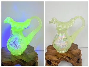 Fenton Glass Historical Collection Opalescent Topaz Hydrangea Pitcher D.Fredrick - Picture 1 of 9
