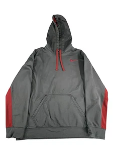Nike Therma-Fit Hoodie Mens Large Gray Red Pullover Sweatshirt Swoosh Logo - Picture 1 of 8