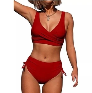 Beachsissi Women's High Waisted Bikini Twist-Front Tie-Back 2 Piece Swimsuit XL - Picture 1 of 5