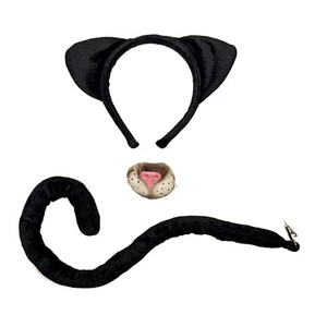Kit de Vestir Lindo Gato Negro Animal Orejas Diadema Cola Nariz Halloween Conjunto de Disfraz - Imagen 1 de 4