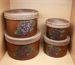 4er Set runde Nistkästen Deko mit Deckel - Traubenmuster tolle Aufbewahrung - Bild 1 von 18
