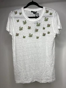 Acrobat Cactus 100% Linen Tee T-Shirt White Embroidered Women's Medium NWT - Picture 1 of 8
