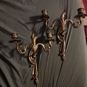 Paar Vintage Messing französische zwei Kerzen Wandleuchter Louis XV Stil 11,5 cm hoch - Bild 1 von 24