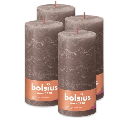 4er Set Bolsius XXL Rustik Stumpenkerzen 200x100mm Rustic Shine Kerzen - Taupe - Bild 1 von 4