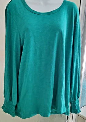 CHICO'S SMOCKED 长袖上衣-尺寸 3/超大-玉绿色-短颈-*全新 — 第 1/4 张图片