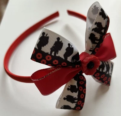 Girls Remembrance Day/ Poppy Hand Made  Ribbon School Hairband /Clasps - Image 1 of 3