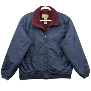 L.L.Bean Jacket Mens Medium Navy Blue Fleece Lined Full Zip Insulated Bomber - Picture 1 of 7