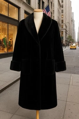 Vtg Boulevard East Black Faux Mink Coat Long Maxi Full Length Luxury Made In USA - Image 1 of 4