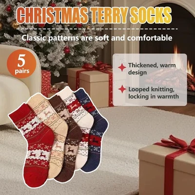 Рождественские махровые носки до середины икры мягкие утолщенные теплые осень и зима · T1K2 - Изображение 1 из 4