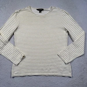 Top de mujer Lauren Ralph Lauren a rayas manga larga metálico dorado LRL talla M - Imagen 1 de 7