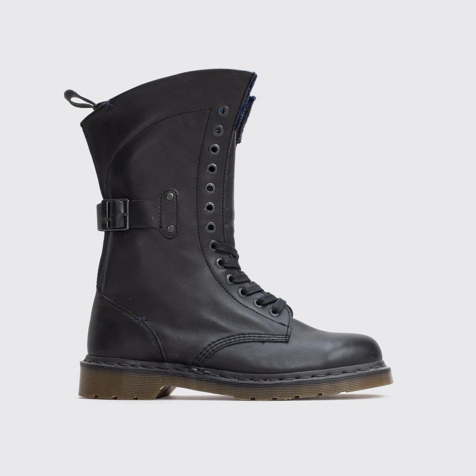 Botas Dr. Martens Talla 11 (UK10) Hombres Cuero Negro 13 Ojos Azul Terciopelo Borde MODS Foto 1 de 4