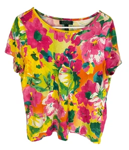 LAUREN RALPH LAUREN Shirt XL Floral Popover Spring Summer Coastal Resort Top - Picture 1 of 5