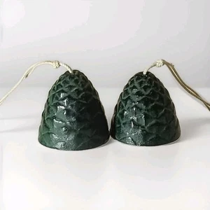 Set of 2 Japanese Furin Wind Chime Nambu Cast Iron Iwachu Green Pine Cone- Japan - Picture 1 of 9