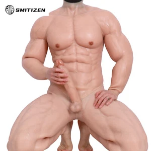 Smitizen BDSM Silicone Muscle Pants with Penis Male Fake Musclar Leg Body suit  - Picture 1 of 17