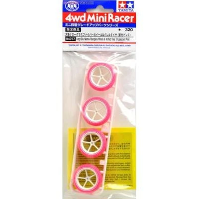 New Tamiya 94767 Mini 4wd Customize Trimmed Low Profile Tires Wheel Pink Japan - Image 1 of 2