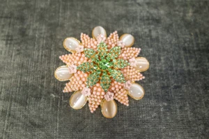 Broche Vintage Raro OLIVIA RIEGEL Cristal y Cuentas Rosa en Caja Original - Imagen 1 de 4