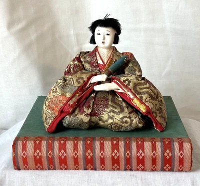 Antique Meiji Japanese Ningyo Doll Seated Hina Doll Brocade Kimono - Image 1 of 4