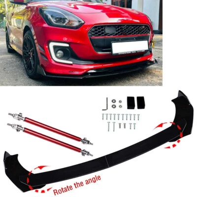 Front Bumper Lip Splitter For Suzuki Swift RS Spoiler Spoiler Strut Rods Black Foto 1 de 4