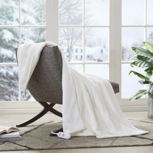 Coperta riscaldata reversibile - pile/sherpa, riscaldamento rapido, avorio 50"x60" - Foto 1 di 10