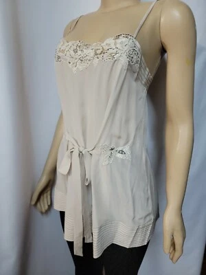 BCBG Vapor Color SPAGETTI CORREA ENCAJE ATADO cintura SEDA TOP NUEVO CON ETIQUETAS Talla S NUEVO CON ETIQUETAS $148 #C2 Foto 1 de 4