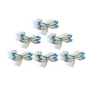1 pc Blue and Yellow Enamel and Gold Metal Dragon Fly #11524 - Priced per Charm - Picture 1 of 3