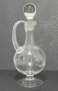 Vintage Klarglas Wein/Saft Dekanter mit Griff Kugelstopper 13 Zoll h. Sockel - Bild 1 von 16