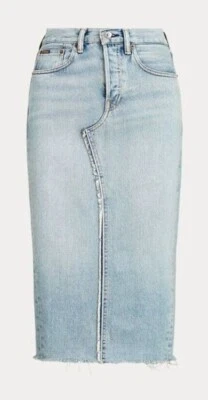 NUEVO SIN ETIQUETAS Polo Ralph Lauren Para Mujer Lavado a Piedra Denim Hendidura Estilo Lápiz Falda Foto 1 de 4
