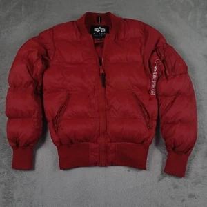 Alpha Industries Jacket Mens XS Red Puffer Flight Military Full Zip - Picture 1 of 11
