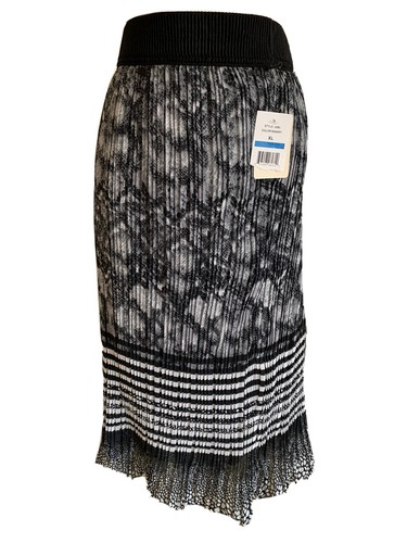 PUMA NUOVA gonna Studio West lunga svasata trasparente orlo a volant nero bianco stampa plissettata XL