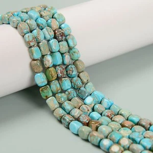 Light Blue Sea Sediment Jasper Rectangle Cube Beads Size 6x7mm 15.5'' Strand - Picture 1 of 2