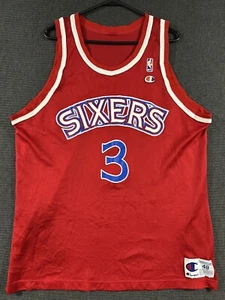Vintage Allen Iverson 3 Philadelphia 76ers Champion Jersey Size 48 Red Sixers - Picture 1 of 13