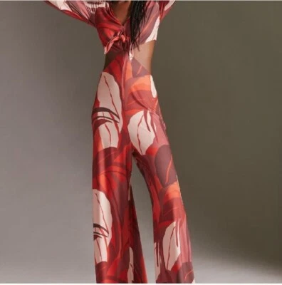 Novo com etiquetas $188 Anthropologie HUTCH Macacão Grande Recortado Vermelho FLORAL Perna Larga Atada - Imagem 1 de 4