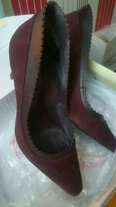 Next Noir suede uppers ladies size 6 burgandy heels with scalloped edge - Picture 1 of 10