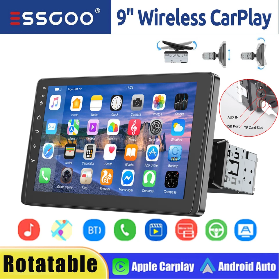9" Single Din Car Stereo Radio Touch Screen MP5 CarPlay Android Auto USB TF AUX - Image 1 of 4